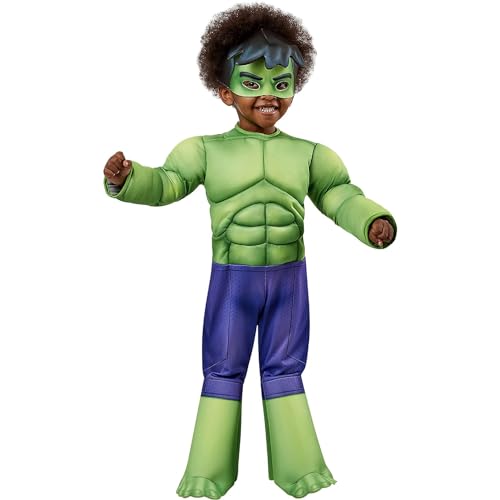 Rubies Disfarce Hulk Preschool para meninos e meninas, Jumpsuit, capas de botas e máscara, oficial Marvel Spidey & Friends para Halloween, Carnaval, Natal e aniversário