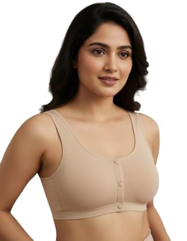 Women's Cotton Seamless Sports Bra, Front Button Closure, Wireless, Comfortable Everyday Wear-image-22