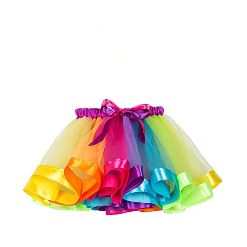 Sunowo Falda de tul multicolor para niña, arco iris, tutú, falda para niña, bowknot para carnaval, ballet, baile, vestido de fiesta, arco iris, talla XL (6-8Y) Cover