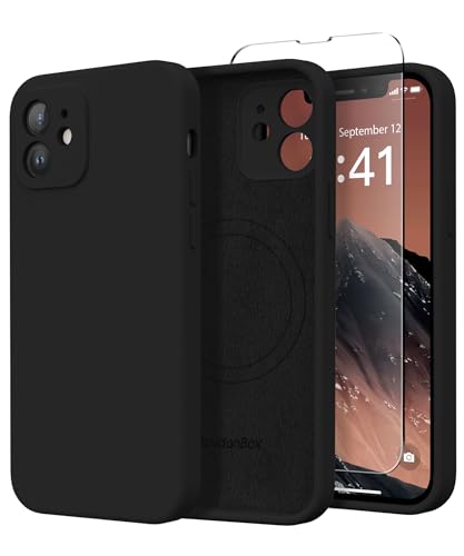SuydanBox Magnetic for iPhone 12 Case, Compatible with MagSafe, [Full Camera Protection][Screen Protector] Silicone Shockproof Protective Phone Case for iPhone 12 6.1', Black