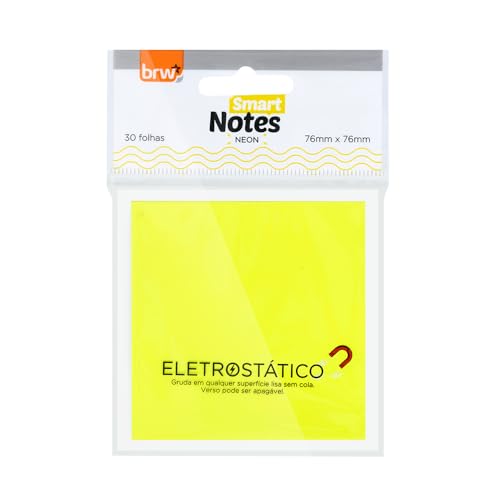 BRW Bloco Adesivo Smart Notes Eletrostático 76x76mm Amarelo Neon 30 Folhas