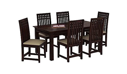Image of AADITYA WOODS Solid Sheesham Wood 6 Seater Dining Table Set with Chairs for Living Room Home Wooden Dining Table Set for Office Restaurant Modern Dining Room Set-57x35x30 inch(ad-Walnut6s)