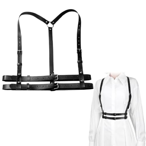 Punk Cinturón de Arnés de Cintura para Mujer Cuerpo de Cuero PU Cadena de Pecho Negro Chaleco Gótico Ajustable Cinturón Joyería Corporal para Mujer Niñas Fiesta de Cosplay Rave Disfraz de Halloween