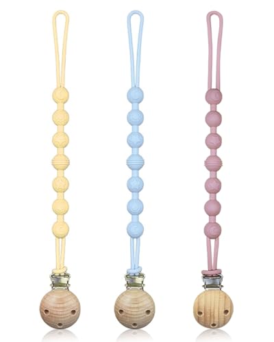 ZEXIJOW 3 Clips para Chupetes de Silicona,Sujeta Chupetes con Diseño de Una Pieza para Bebés Niños y Niñas,Flexible y cómodo al tacto,Juguetes Mordedores para la Dentición