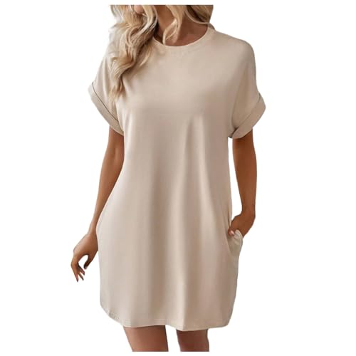 Robe chemise pour femmes, tunique d'été ample en maille douce à manches courtes