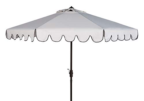 SAFAVIEH Outdoor - Venice 9-Foot Crank Patio Umbrella - Ivory & Black Canopy - Brown Aluminum Pole - Single Scallop Trim Design - Ideal for Patio Deck Poolside Backyard (PAT8010E)