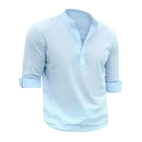 Chemise homme col montant en coton uni pour le printemps
