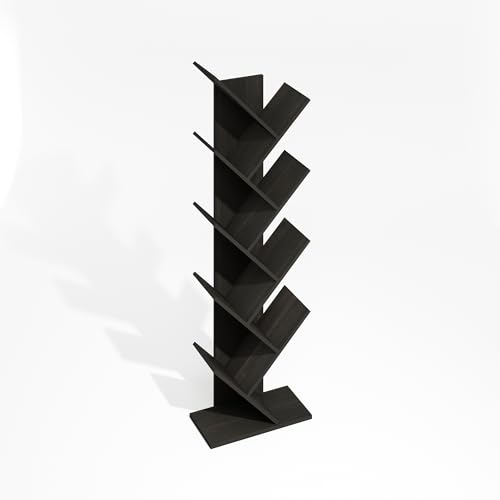 Image of Furinno Tree Book Shelf, 9-Tier Bookshelf, Tree Bookcase for Room Decor, 8.4 x 15.7 x 50.9, for Living Room, Bedroom, Home Office, Black Espresso