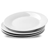 fMBB 4-Piece Salad Plates Set, 8 inch Ceramic Lightweight Round Plate Dessert Dish, Smooth Glaze - White Modern Dinnerware Set for Kitchen Serving