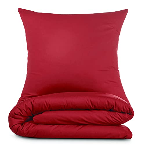 Funda nórdica de algodón de 155 x 220 cm en color rojo con funda de almohada 2