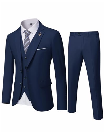 ✅ 10 Best Stretchy Suits for Men 3 Hihawk Men's 3 Piece Suit with Stretch Fabric, Solid Slim Fit Two Button Suit Blazer Set, Jacket Vest Pants with Tie. Deep Blue Medium
