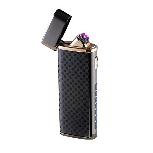 Dual Arc Lighter with Flashlight Double Arc Lighter USB Rechargeable Windproof Flameless Plasma Electronic No Gas Good for Cigar Candle Cigarette (Trellis Black)