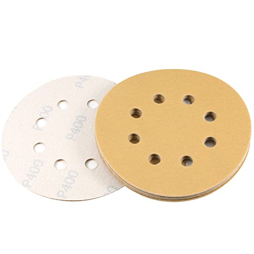 Utoolmart サンディングペーパー ディスクペーパー サンディングディスク 5インチ 番手400# 10枚入り サンドペーパー 8穴 円形ディスクサンドペーパー マジック ペーパー 電動サンダー用 木工 研磨ツール サンディングパット サンダー用紙やすり
