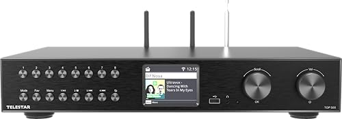 TELESTAR TOP 500 – HiFi-Tuner (43 cm Breite, Internetradio/DAB+, Bluetooth Sende-/Empfangsfunktion, USB-Aufnahme, Streamingdienste) – Schwarz