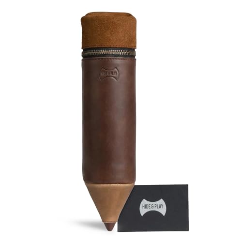 Image of Hide & Play, Pencil-Shaped Case for Pens, Pencils, Markers, and Office Accessories, Zippered Bag, Pen Storage, Full Grain Leather, Handmade (Bourbon Brown)