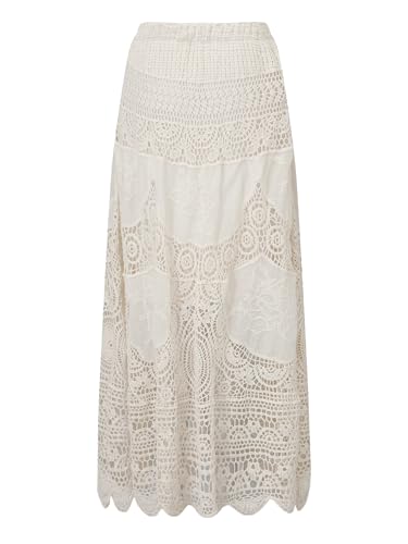 Women's Western Floral Lace Skirt Summer Boho Crochet Knit A-Line Maxi Skirts Eyelet Hippie Flowy Beach Long Skirt