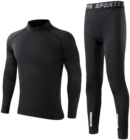 （15:00時点） [Sillictor] スポーツインナー 上下セット キッズ ハイネック コンプレッションウェア スポーツ アンダーシャツ + タイツ [通気速乾・UVカット] ジュニア 野球 サッカー スキー トレーニング インナーウェア yc3830+3339blk-blk-130