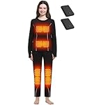 FERNIDA Women's Heated Thermal Underwear Set, Fleece Lined Heated Base Layer, Electric Long Sleeve Top & Bottom for Winter Warmth, M Black