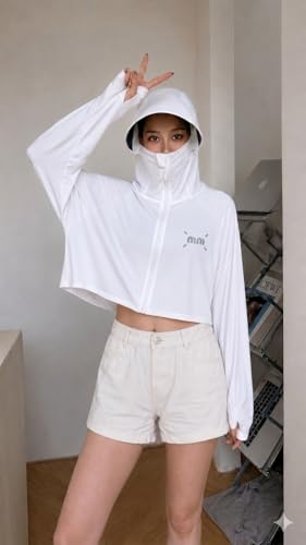 Image of Celary Women Sun Protection Hoodie Jacket with Face Cover |Korean UV Jacket|Extra Lightweight Full Sleeve UV Protection Hooded Shrug for Daily Wear |Pollution-UPF 50+ Protection