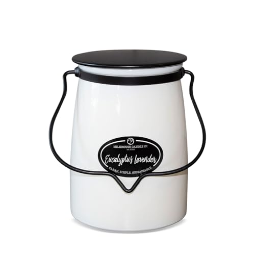 Milkhouse Candle Company Eucalyptus Lavender Soy Candle - Lavender | Eucalyptus | Soft Spice Scented - 22 oz Butter Jar with Lid, 120+ Hour Burn Time, Made in the USA