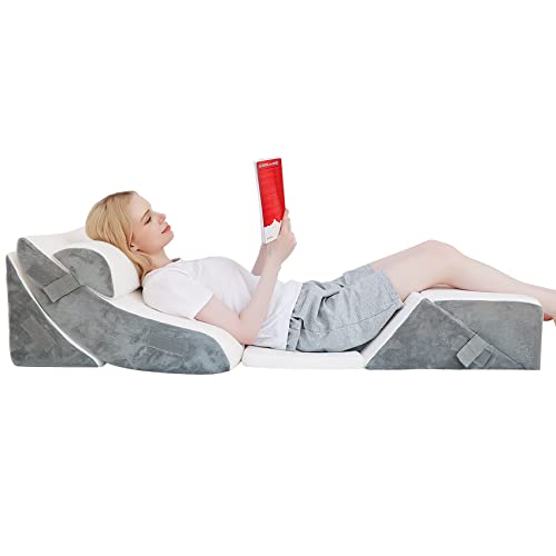 6 Pcs Orthopedic Wedge Pillow, Post Surgery Memory Foam Bed Wedge Pillow For After Surgery, Adjustable Bed Wedge Pillow For Side Sleeping, Snoring, Pain Relief - Knitted Breathable Cover #TOP26