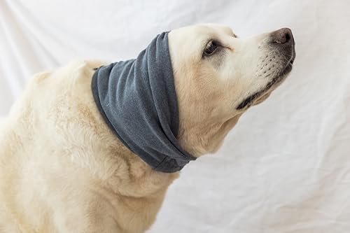 Image of Calming Dog Ear Cover - Anti-Anxiety & Stress Relief Neck Gaiter for Surgery Recovery, Bathing, Grooming, Thunder & Fireworks Grey L