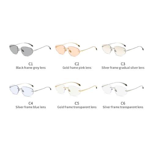Cat Eye Sunglasses Women Fashion Small Oval Sun Glasses Trendy Metal Frame Rimless Sunglass Eyewear UV400 N454