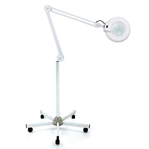 LENJKYYO 5X LED Lupenleuchte mit Standfuß LED Lupenleuchte auf Rollstativ Kosmetik125MM 5 Dioptrien Weiß Lampe Licht Arbeitsleuchte Kosmetiksalons 22W Kosmetik Beauty Salon Stativ