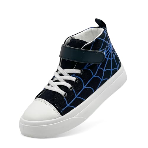 Sharllen Kid Canvas High Top Spider Sneakers Classic Adjustable Strap Lace up Shoes for Boys Girls Casual Tennis Kids Athletic Basketball Running Walking Shoes