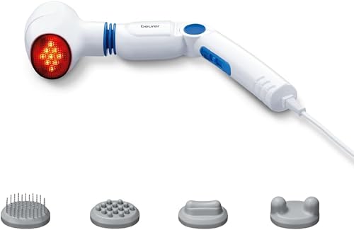 Beurer MG40 Infrared Massager Handheld Massager With 3-Way Adjustable Handle 4 Attachments For Soothing Vibration Massage Ideal For Your Legs and Back Infrared Heat Function