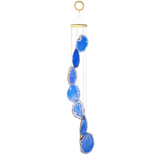 Nupuyai Large Blue Agate Slices Wind Chimes for Garden Home Decor Crystal Stone Hanging Ornament Wind Bell for Outdoor Indoor 82cm