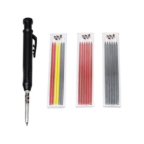 WEITARI Carpenter Pencil with Sharpener, Mechanical Carpenter Pencils Set with 18 Refills, Deep Hole Marker Construction Pencils Heavy Duty Woodworking Pencils for Architect Black Cover