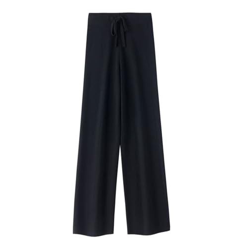 Pantalones de verano para mujer, ajustados, ligeros, para oficina, cintura elástica, holgados, con bolsillos, Negro, L