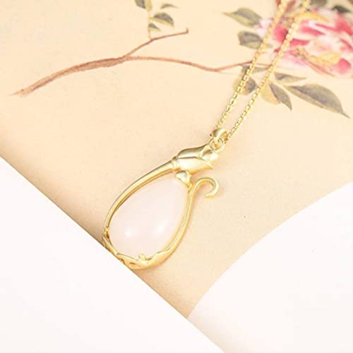 Collier S pendentif néphrite jade blanc chaîne clavicule rose sablée - 4