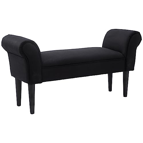 HOMCOM Banc Entrée Bout de Lit Rembourré pour Chambre à Coucher, Tissu à Voile, Noir, 102 x 36 x 51 cm