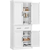 Yaheetech Tall Kitchen Pantry Cupboard, 183.5cm Freestanding Storage Cabinet with Drawer, 4 Doors, 2 Adjustable Shelves for Home Dining Living Room, White
