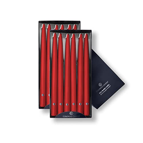 Image of Colonial Candle Unscented Taper Candle, Handipt Collection, Red, 12 In, Pack of 12 - Up to 10 Hours Burn