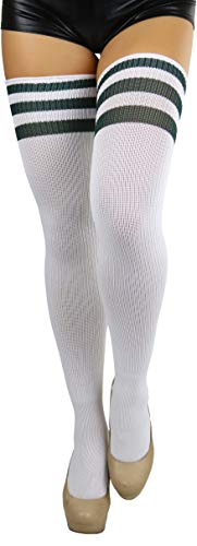 Image of ToBeInStyle Women's Heavyweight Knit Thigh High Long Socks w /Contrast 3 Stripe Top Band