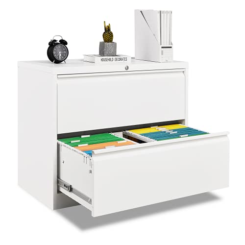 Vingli Wide Lateral 2 Drawer File Cabinet With Lock, Metal File Cabinets For Home Office, White File Cabinet Printer Stand For Hanging Letter/Legal Size File Folders With Tabs, Easy Assembly Required #TOP6