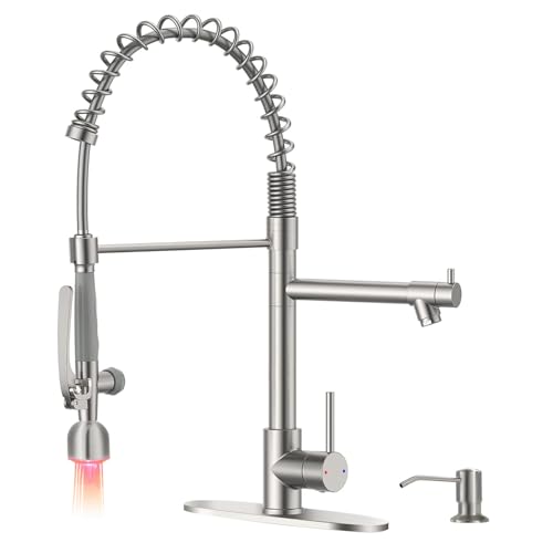 Image of Fapully Commercial Kitchen Faucets with Pull Down Sprayer Brushed Nickel