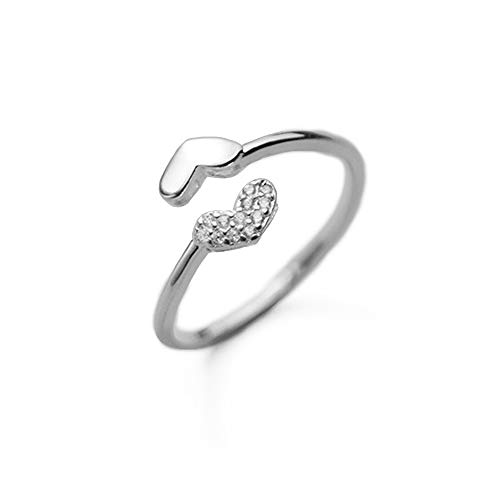 Izpack Dainty Double Love Heart Open Expanding Rings S925 Sterling Silver Cz Crystal Tiny Minimalist Adjustable Stacking Ring Fashion Jewelry Gift For Women Valentine'S Day cover