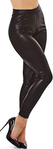 Jela London Damen High-Waist Wetlook Leggings Kunstleder Schwarz Matter Glanz 40-42 (XL/2XL) Cover