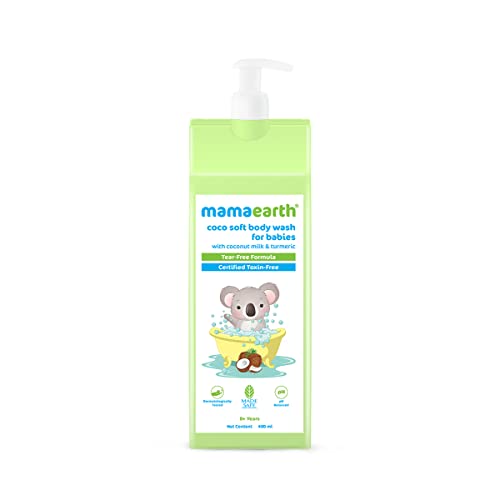 Image of MAMAEARTH Coco Soft Baby Body Wash for Kids, 13.53 fl oz (400ml) – Gently Cleanses & Nourishes, with Coconut Milk & Turmeric, Tear-Free Formula, Safe for Sensitive Skin, Newborns & Toddlers
