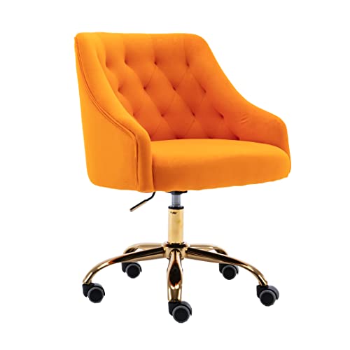 Zobido Comfy Home Office Task Chair With Wheels, Cute Modern Upholstered Velvet Seashell Back Adjustable Swivel Vanity Desk Chair, For Women, For Kids, For Girls, Living Room, Bedroom, (Orange) #TOP10