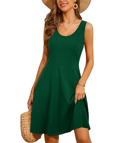 STYLEWORD Women's 2026 Summer Dresses Casual Sleeveless Crew Neck A Line Sundress Beach Vacation Party Club Holiday Dresses(Dark Green,XXL)