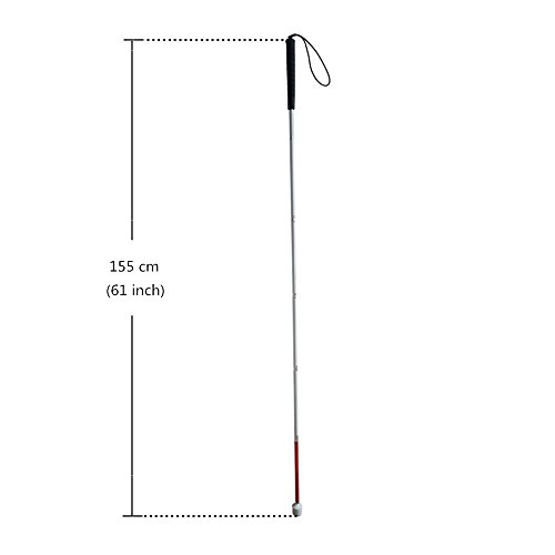 Aluminum Mobility Folding White Cane for Vision Impaired and Blind People (Folds Down 6 Sections) (155cm (61inch), Black Handle)
