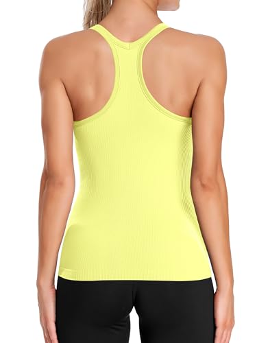 Image of ATTRACO Ribflex Ribbed Workout Tank Tops for Women with Built in Bra Racerback Scoop Neck Athletic Top