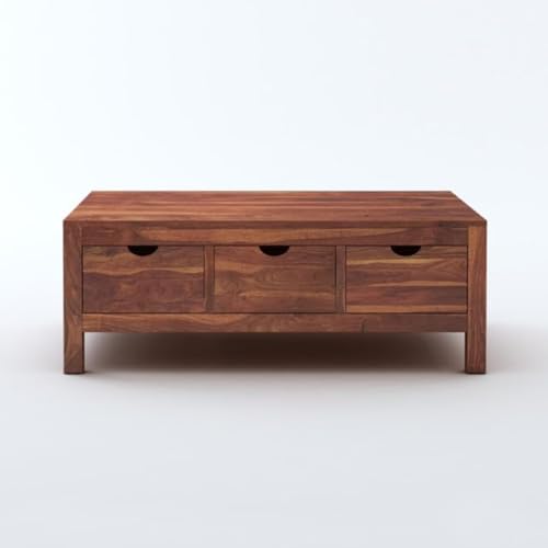 Image of MAMTA DECORATION Solid Sheesham Wood Coffee Table for Living Room | Wooden Center Table with 3 Drawers Storage for Home, Hall & Lounge | Modern Tea Table | Rectangular Coffee Table | Honey Finish