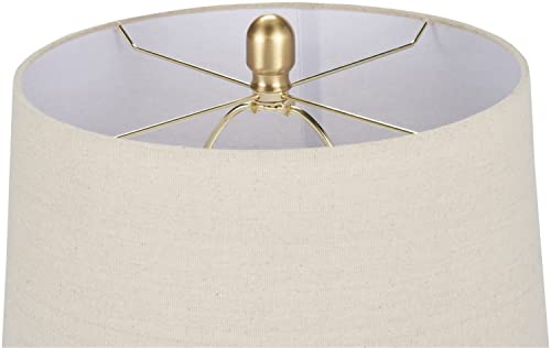 Image of Nourison Home 23 inch Greyish Brown Earth Tone Rustic Farmhouse Ceramic Table Lamp for Bedroom, Living Room, Dining, Office, with Beige Linen Shade