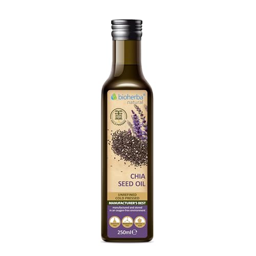 Aceite de semilla de chía 250 ml – Prensado en frío, 100 % natural y sin refinar | Rico en omega-3 | Para cocina y uso cosmético | BIOHERBA